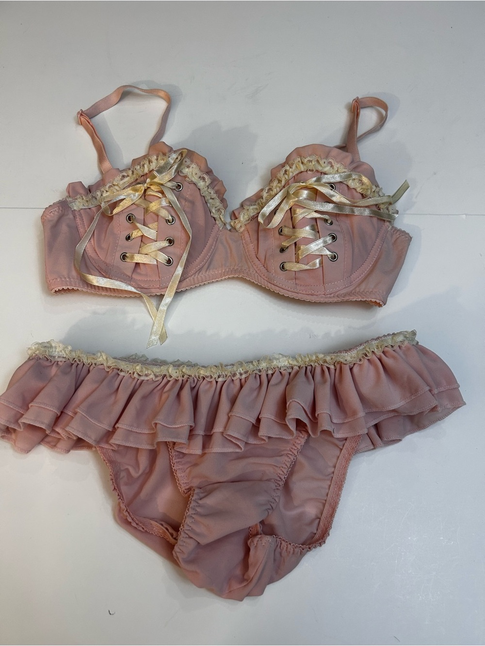 Leg Avenue Pink Lace-Trim Bra with Adjustable Strap